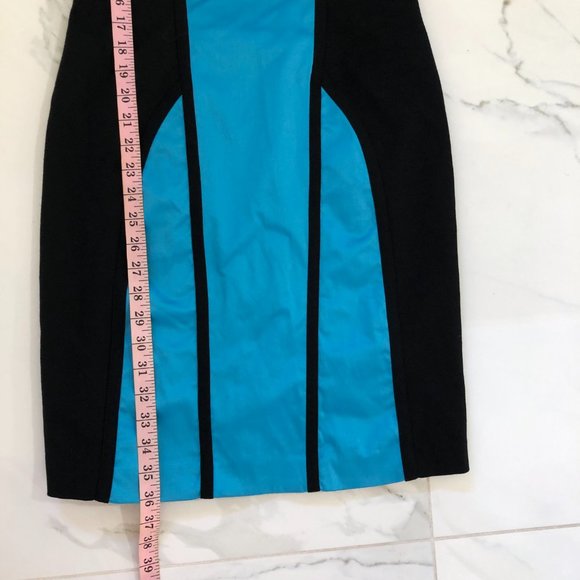 NEW BEBE Classic Black & Turquoise Blue Color block Silky Satin Stylish DRESS S - Picture 10 of 13